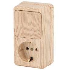 2-705-11 Intro Блок розетка+выкл. верт. 10(16)А-250В, IP20, ОУ, Quadro, сосна  Б0036168  Intro