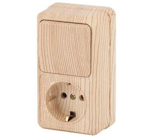 2-705-11 Intro Блок розетка+выкл. верт. 10(16)А-250В, IP20, ОУ, Quadro, сосна  Б0036168  Intro