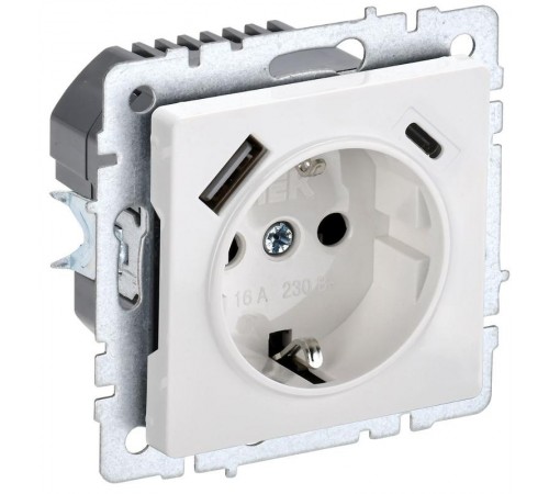 BRITE Розетка с заземлением со шторками 16А с USB A+C 18Вт РЮш11-1-БрБ белый  BR-R14-16-U22-018-K01  IEK