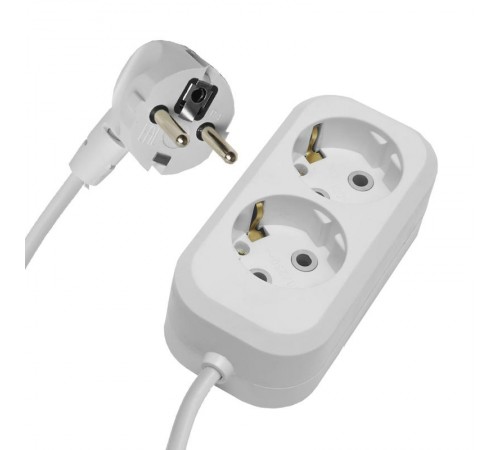 HM01-21-02 Удлинитель 2-местный с/з 3x0,75мм2, 2м, 220В, 10А, серия Home (У10-001), белый  39205  STEKKER