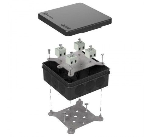 Коробка огнестойкая для о/п двухкомпонентная 60-0303-9005-FR2.5-8 Е15-Е120 100х100х40 IP66  8p, 2.5 мм.кв. черная 60-0303-9005-FR2.5-8  Промрукав