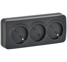 GLORY Розетка 3-местная без з/к/ш о/у 10А РС23-2-ХЧм черный матовый  ERH30-K02M-10  IEK