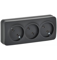 GLORY Розетка 3-местная без з/к/ш о/у 10А РС23-2-ХЧм черный матовый  ERH30-K02M-10  IEK