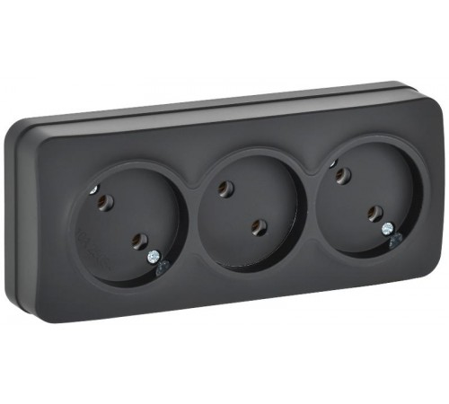 GLORY Розетка 3-местная без з/к/ш о/у 10А РС23-2-ХЧм черный матовый  ERH30-K02M-10  IEK