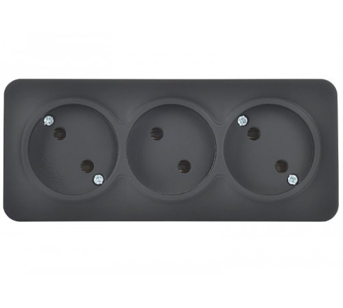 GLORY Розетка 3-местная без з/к/ш о/у 10А РС23-2-ХЧм черный матовый  ERH30-K02M-10  IEK