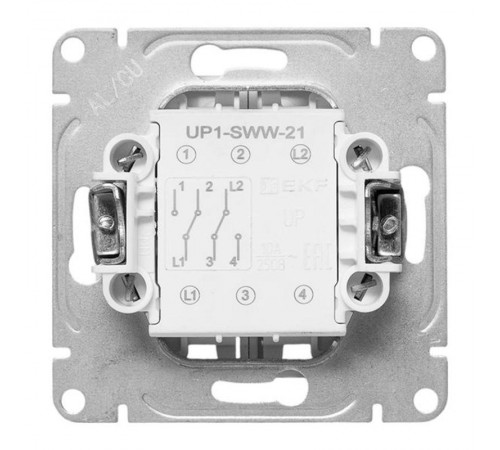 Механизм выключателя, двухклавишный, проходной, белый Эпика EKF  UP1-SWW-21  EKF