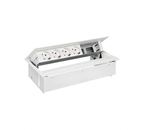 Simon S400 Врезной розеточный блок с крышкой и мет. вводом, 4x2P+E, 2 пустых модуля, белый, Simon 400  45604000-130  Simon