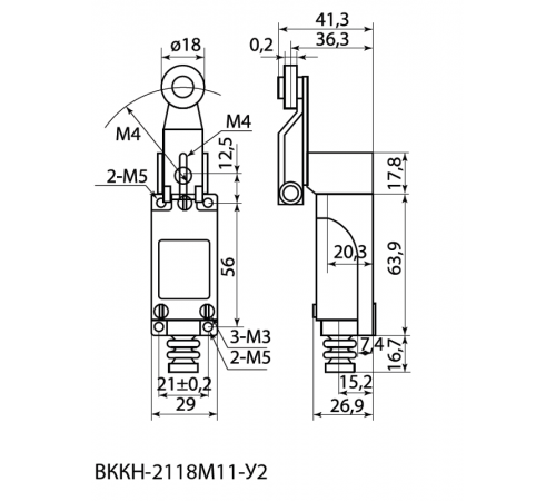Концевой выключатель ВККН-2118М11-У2 роликовый рычаг 5А 1з+1р IP65   SQ0732-0030  TDM