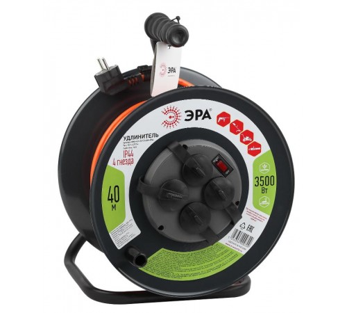Удлинитель силовой ЭРА RMx-4es-3x1.5-40m-IP44 на м. катушке c/з 4 гн 40м ПВС 3х1.5  Б0046851  ЭРА