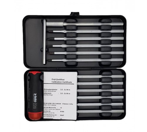 Отвертка c регулировкой крутящего момента Серия Nm 3,0-5,4 с набором насадок 12 шт в кейсе  10099316  Felo