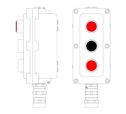 Взрывонепроницаемый пост управления из алюминия LCSD-03-B-MC-L1R(220)x1-P1B(11)x1-P1R(11)x1-PCMB-KA3MHK  LCSD21000110  DKC