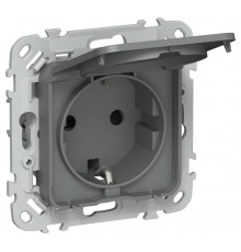 FLITE Розетка с заземлением со шторками с крышкой быстрозажимные клеммы 16А IP44 РСшкр11-1-44-ФлМА мокрый асфальт  FI-R16-16-1-44-K80  IEK