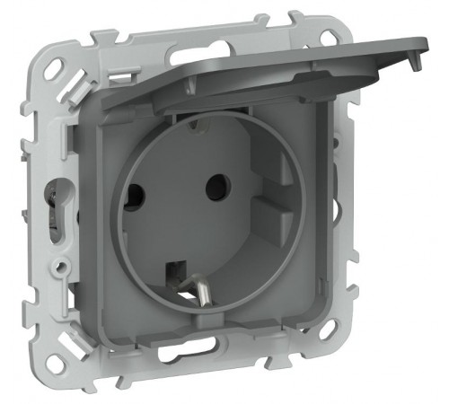 FLITE Розетка с заземлением со шторками с крышкой. 16А IP44 РСшкр11-0-44-ФлМА мокрый асфальт  FI-R16-16-44-K80  IEK