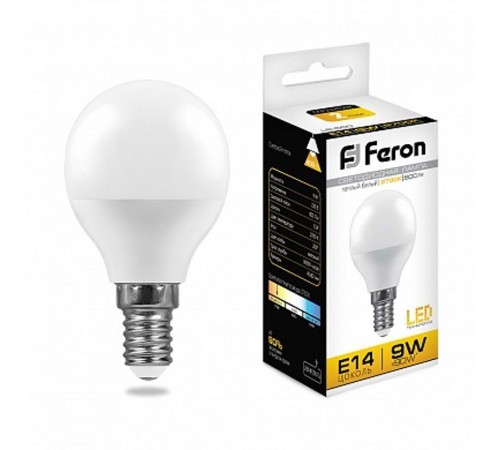 Лампа светодиодная LB-550 (9W) 230V E14 2700K G45  25801  FERON