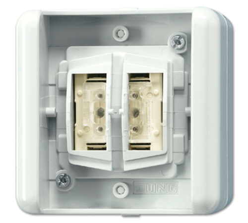 KNX/EIB 2х клавишный выключатель\кнопка, 1 позиционная, для накладного монтажа с BCU  8472.01LEDW  Jung