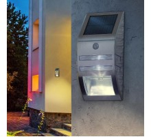 ERFS012-26 Фасадный светильник Хром, на солнечной батарее, 3LED, 50lm  Б0044252  ЭРА