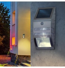 ERFS012-26 Фасадный светильник Хром, на солнечной батарее, 3LED, 50lm  Б0044252  ЭРА