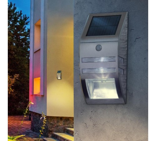 ERFS012-26 Фасадный светильник Хром, на солнечной батарее, 3LED, 50lm  Б0044252  ЭРА