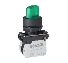 Переключатель КПЕ2120РЛ-24В-зеленый-2но+0нз-ручка-фикс-3поз-индикатор-IP40  354428  КЭАЗ