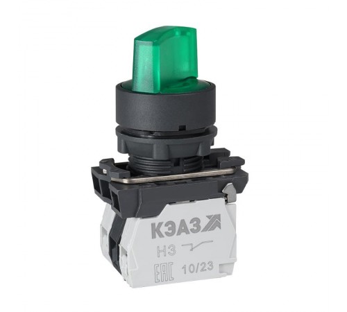 Переключатель КПЕ2120РЛ-24В-зеленый-2но+0нз-ручка-фикс-3поз-индикатор-IP40  354428  КЭАЗ