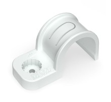 Крепеж-скоба пластиковая односторонняя для прямого монтажа белая в п/э д25 (50шт/450шт уп/кор)  PR13.0377  Промрукав