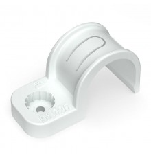Крепеж-скоба пластиковая односторонняя для прямого монтажа белая в п/э д25 (50шт/450шт уп/кор)  PR13.0377  Промрукав