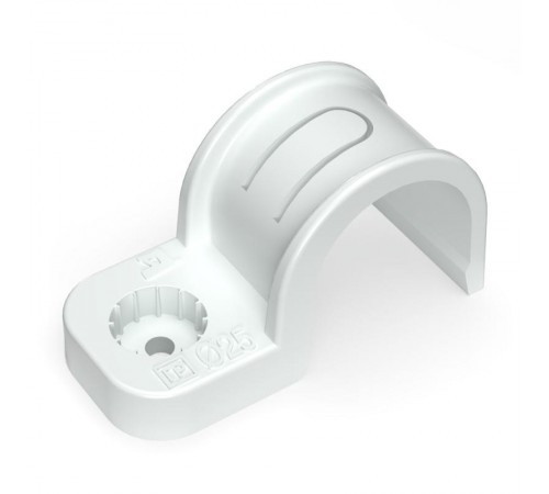 Крепеж-скоба пластиковая односторонняя для прямого монтажа белая в п/э д25 (50шт/450шт уп/кор)  PR13.0377  Промрукав