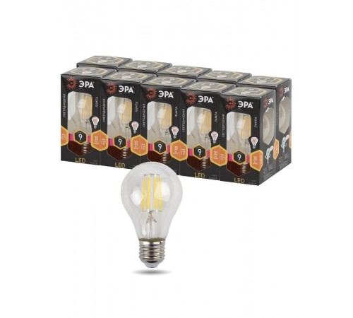 Лампа светодиодная F-LED A60-9W-827-E27 (филамент, груша, 9Вт, тепл, Е27)  Б0043433  ЭРА