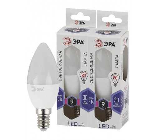Лампа светодиодная LED 9Вт Е14 6000К smd B35-9W-860-E14  Б0031403  ЭРА