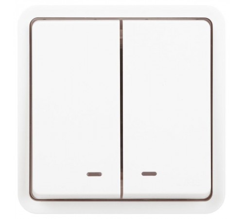 Выключатель 2-клавишный с подсветкой ЭРА Эксперт 11-1525-01 IP55, 10АХ-250В, СУ, Белый  Б0063304  ЭРА