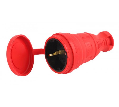 R8-RED-IP44 ЭРА Разъём каучуковый c/з прямой 16A IP44 красный  Б0044548  ЭРА