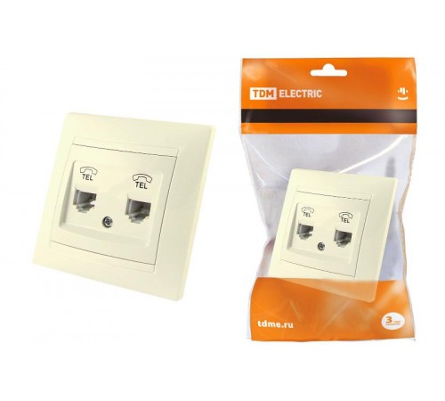Розетка двойная телефонная RJ11  сл. кость "Лама"   SQ1815-0118  TDM
