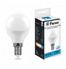 Лампа светодиодная LB-95 (7W) 230V E14 6400K G45  25480  FERON
