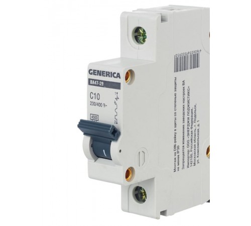 Выключатель автоматический однополюсный ВА47-29 10А C 4,5кА  MVA25-1-010-C  GENERICA