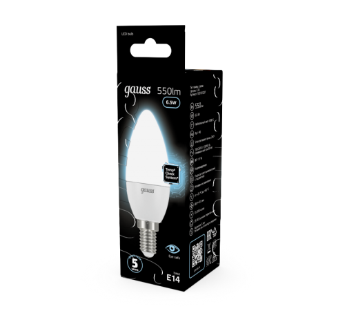 Лампа светодиодная LED 6,5Вт E14 220В 4100К свеча  103101207  Gauss