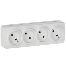 GLORY Розетка 4-местная без з/к/ш о/у 10А РС24-2-ХБм белый матовый  ERH40-K01M-10  IEK