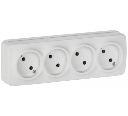GLORY Розетка 4-местная без з/к/ш о/у 10А РС24-2-ХБм белый матовый  ERH40-K01M-10  IEK