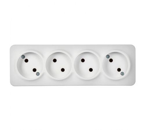 GLORY Розетка 4-местная без з/к/ш о/у 10А РС24-2-ХБм белый матовый  ERH40-K01M-10  IEK