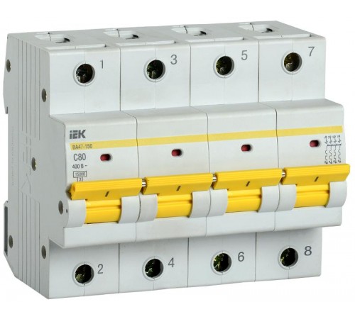 Выключатель автоматический четырехполюсный ВА47-150 80А C 15кА KARAT  MVA50-4-080-C  IEK