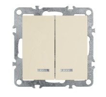 PSW10-9102-02 Выключатель 2-клавишный с индикат. (механизм), 250В, 10А, серия Эрна, слоновая кость  39321  STEKKER
