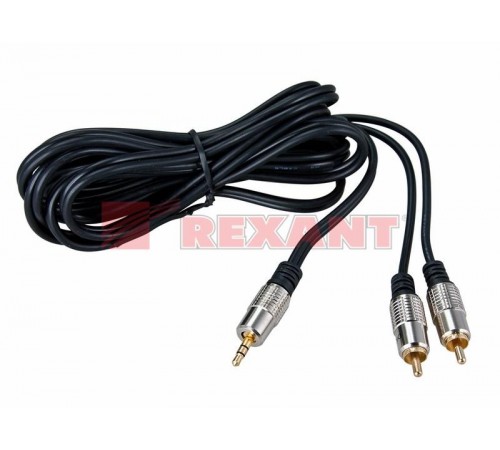 Шнур Стерео 3,5 мм - 2 RCA, длина 3 метра (GOLD-металл)  17-4224  REXANT