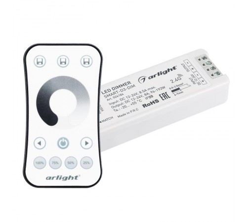 Диммер SMART-DIM-SET-RING (12-24V, 1x8A, ПДУ 2.4G) (Arlight, IP20 Пластик, 5 лет)  034786  Arlight