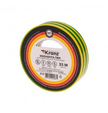 Изолента ПВХ 19 мм х 25 м, желто-зеленая  KR-09-2207  Kranz