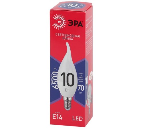 Лампа светодиодная RED LINE LED BXS-10W-865-E14 R E14 / Е14 10Вт свеча на ветру холодный дневной свет  Б0045343  ЭРА