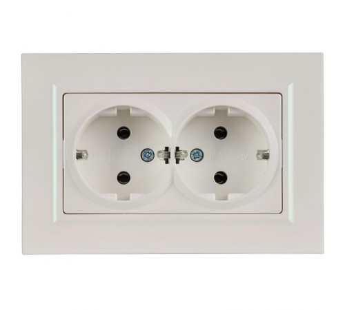 BRITE Розетка 2-местная с заземлением без защитных шторок плоская 16А в сборе РСПл12-3-БрЖ жемчуг   BR-R27-16-K36-F  IEK