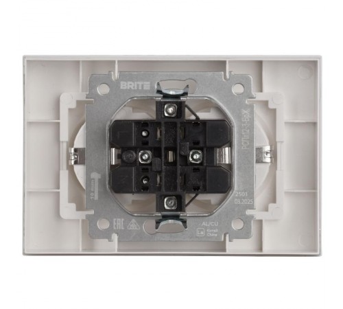 BRITE Розетка 2-местная с заземлением без защитных шторок плоская 16А в сборе РСПл12-3-БрЖ жемчуг   BR-R27-16-K36-F  IEK