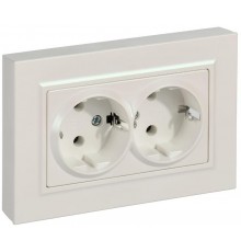 BRITE Розетка 2-местная с заземлением без защитных шторок плоская 16А в сборе РСПл12-3-БрЖ жемчуг   BR-R27-16-K36-F  IEK