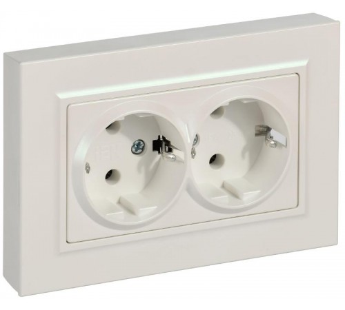 BRITE Розетка 2-местная с заземлением без защитных шторок плоская 16А в сборе РСПл12-3-БрЖ жемчуг   BR-R27-16-K36-F  IEK