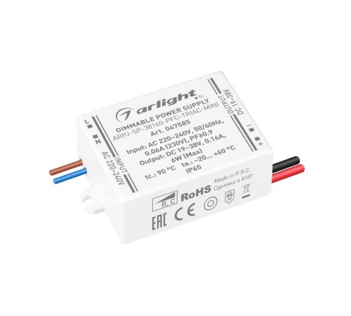 Блок питания ARPJ-SP-38160-PFC-TRIAC-MINI (6W, 19-38V, 160mA) (Arlight, IP65 Пластик, 5 лет)  047585  Arlight