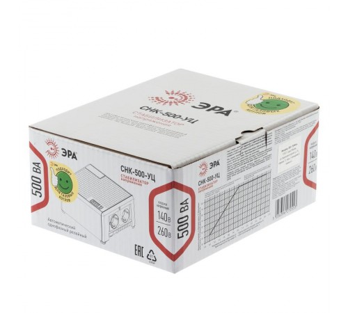 Стабилизатор напряжения   CНК-500-УЦ компактный универсальный, 140-260В/220В, 500ВА  Б0051109  ЭРА